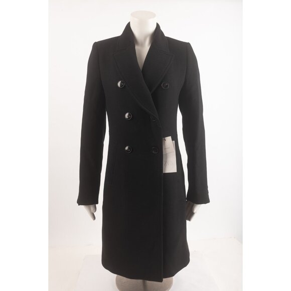 Zara Womens Coat Jacket Wool double breasted Long Black M Medium 2443/826 NWT - Picture 1 of 6